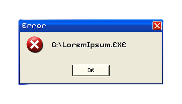 Vintage classic error dialog user interface template with loading bar in SVG vector format, transparent background, isolated retro UI design elements.