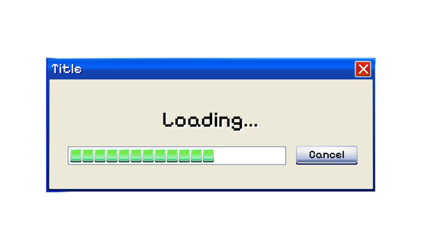 Vintage classic loading user interface template with progress bar in SVG vector format, transparent background, isolated retro UI design elements.