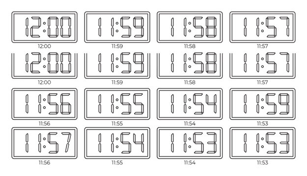 Digital clock time display sequence showing countdown from 1200 to 1153.