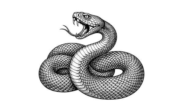 Hand Drawn Vintage Snake Engraving Vector with Detailed Scales