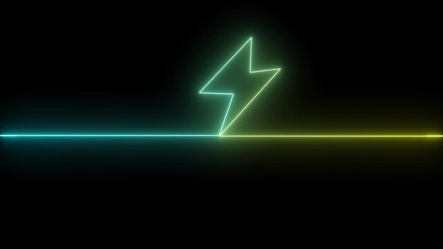 Abstract  neon glowing battery charging icon animation on black background.Glowing neon lightning bolt icon, Futuristic Neon Icon Animation in 4K...