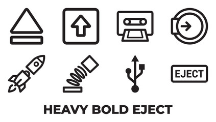 Fototapeta premium Eject icons collection heavy bold set with arrow cassette rocket usb sign.