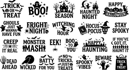 Halloween stickers and phrases for party decoration or greeting cards  spooky designs © Afia