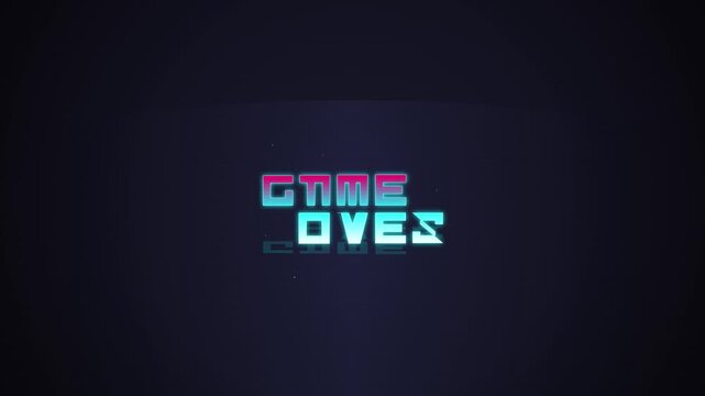 Retro Game Over Text Animation with Neon Glitch Effect on Dark Background