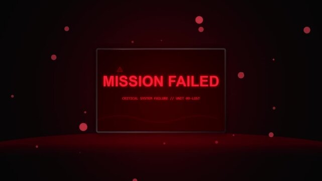 Mission Failed Notification With Critical System Error Red Screen Display