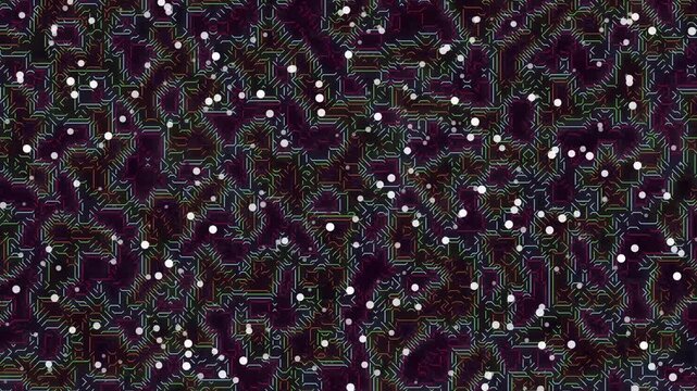 Abstract dark liquid topographic pattern background with scattered white dots and wavy lines