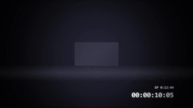 Abstract floating glass rectangle in dark digital space with light glitch