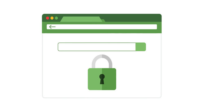 Secure Web Browser Interface Illustration with Green Padlock for Internet Security and Safe Browsing Concept