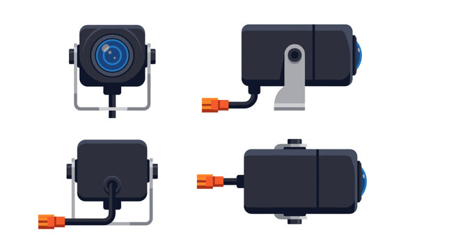 Reverse camera automotive electronic component with front side rear and top views vector illustration
