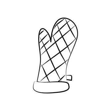 Kitchen Glove Oven Mitt Line Art Doodle Icon