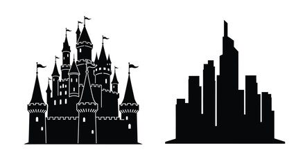 Castle And Cityscape Silhouettes On White Background © TaskinRahman