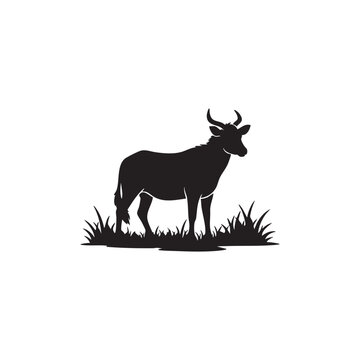 Antelope standing in tall grass detailed black silhouette african wildlife animal buck gazelle impala pronghorn
