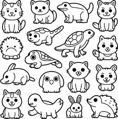 Fototapeta premium Cute cartoon animals collection with simple line art style for children's projects and whimsical designs