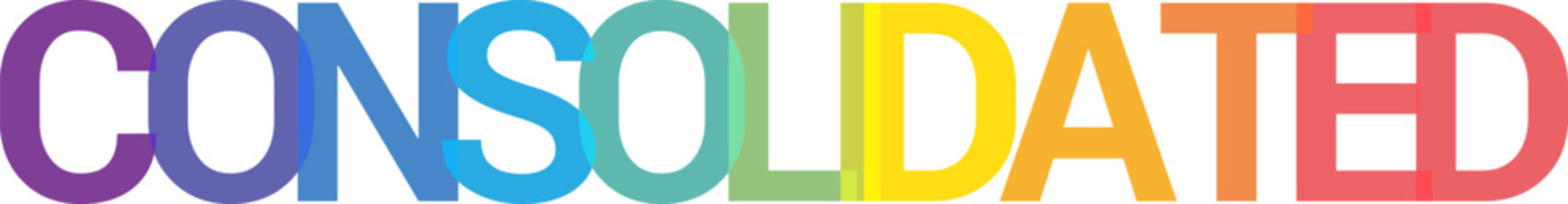 Dynamic block letters spelling CONSOLIDATED showcasing a bright rainbow gradient design representing unity and strength