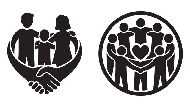 Handshake family and community circle icons representing unity and togetherness with transparent background