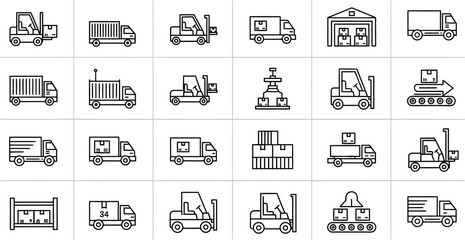 Fototapeta premium Comprehensive global logistics and cargo icon set