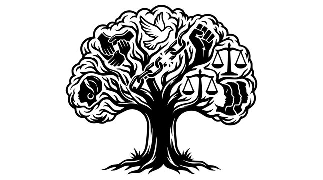 Tree of Justice and Equality: Human Rights, Diversity, Freedom, Peace, Scales of Justice