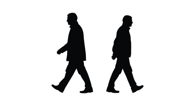 Silhouettes Of Two Men Walking Black Against White Background