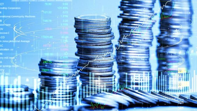 Financial markets analysis stock charts coins and business investment growth