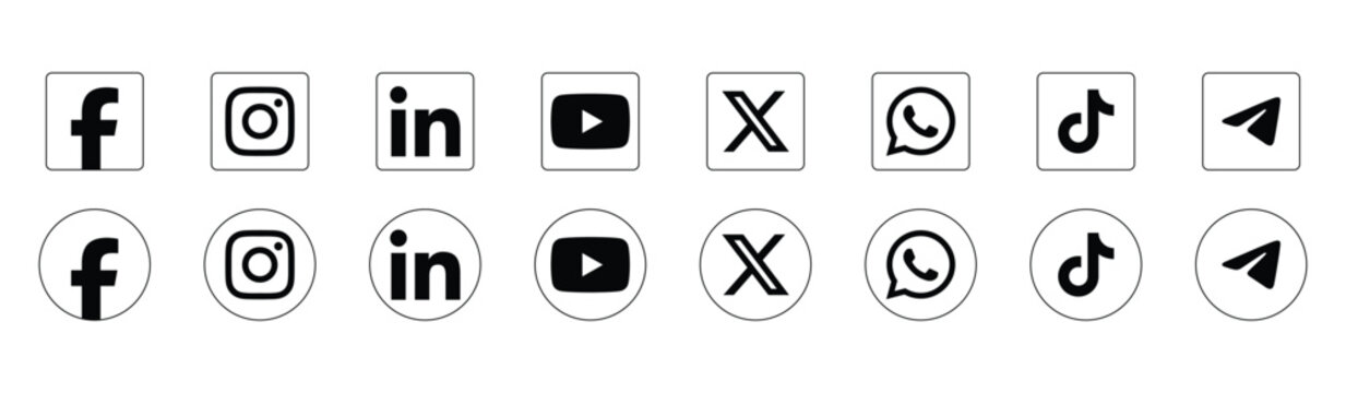 Social Media Icons Flat White Background Vector Set