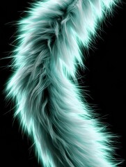 Obraz premium A close-up view shows the fluffy tail of an arctic fox glowing in pale green and white colors. The tail shines brightly in the dark.