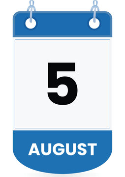 August 5 calendar icon in blue and white colors Clean vector-style date illustration suitable for mobile apps, websites, digital planner, schedules, reminder, event management Page Flip Single Date