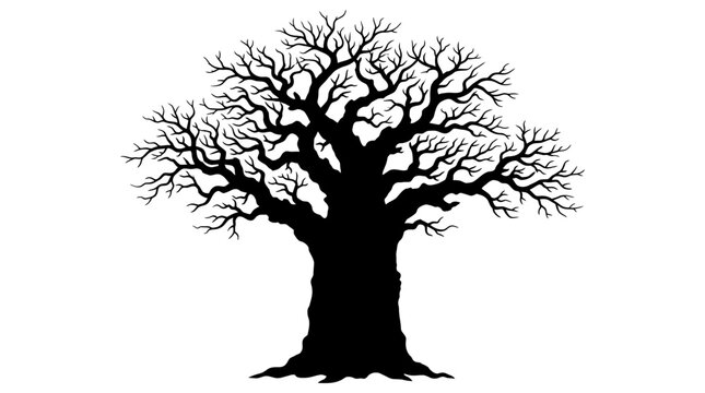 Large Bare Tree Silhouette Illustration.