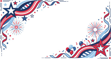 Obraz premium USA Independence Day celebration frame banner with festive ribbons and confetti vector