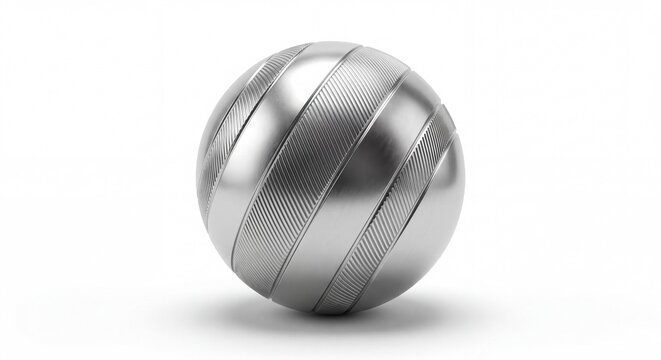 A polished metallic bocce ball featuring subtle engraved stripes on a plain white studio surface.