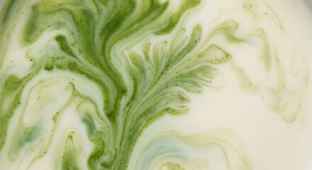 Obraz premium Abstract green and white matcha latte liquid swirling marbling texture