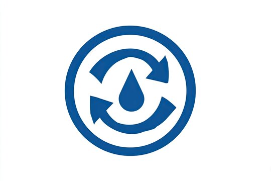 Circular flow symbol with a central water droplet indicates liquid material recycling process