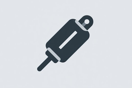 Stylized graphic representation depicts a mechanical damper component angled slightly upward.