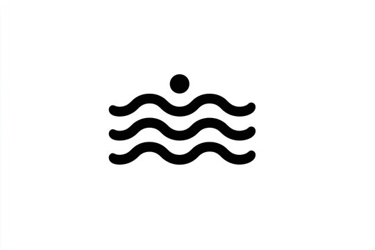 Simple graphic element depicts a dark circle positioned above three horizontal, undulating lines representing water or waves.