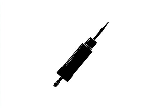 Stylized depiction of a liquid cosmetic applicator with a pointed tip in solid black silhouette.