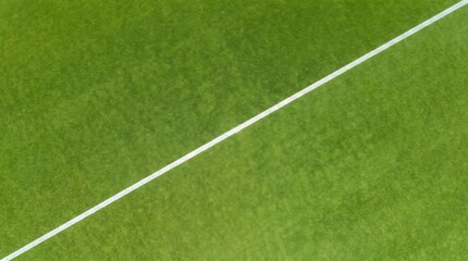 Obraz premium Aerial view of a vibrant green sports field with a crisp white diagonal line marking the boundary or playing area.