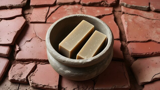 Premium Flat Lay of Handmade Multani Mitti Soap for Skincare Branding