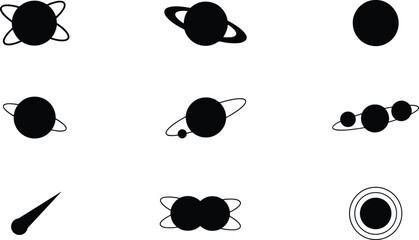 Planet Silhouette Icon Set with Orbit Symbols Space Astronomy and Solar System Vector © Md Baccu