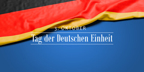 The German national day Day of Unity (in German: Tag der Deutschen Einheit) celebrated on October 3rd. German flag on blue background