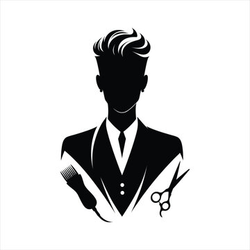 Barber silhouette sketch art vector logo design