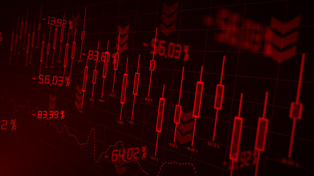 Economic crisis Red candles of the bearish stock market chart fall prices loss exchange trend down shut down debt investor short selling