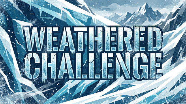 Weathered Challenge Text Bold Stencil Style With Fractured Ice Effect