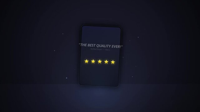 Five Star Rating Review Appearing on a Mobile Phone Screen Background