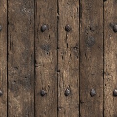 Obraz premium Medieval aged oak planks with industrial iron bolt fasteners background vertical medieval construction distressed material