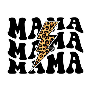 Mama wavy stacked with leopard lightning bolt svg cut file. Isolated vector illustration.