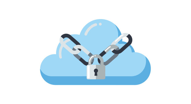 Secure Cloud Storage Icon with Padlock and Chains for Data Protection and Cybersecurity - Flat Vector Illustration
