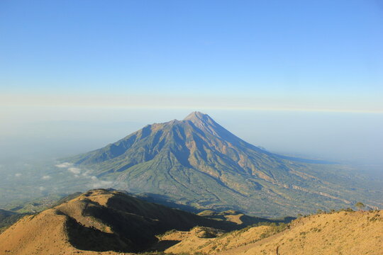 a view of merapi mountain from merbabu mountain