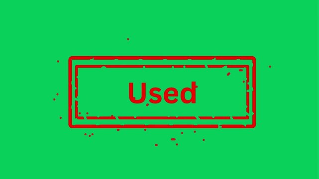 Green screen with red text 'Used' and bordered buttons for commercial use