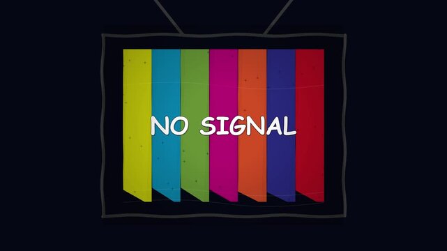 No signal text displayed on a vintage television screen with color bars