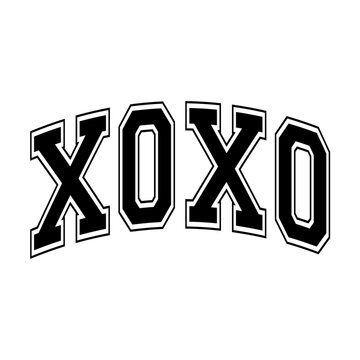 Xoxo arched varsity svg cut file. Isolated vector illustration.