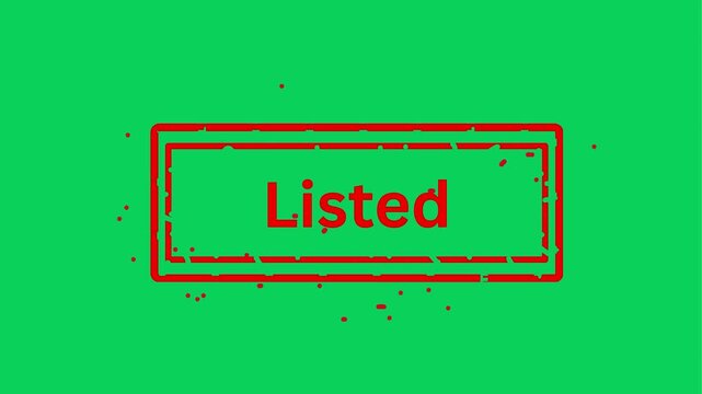 Green screen animation with red listed stamps appearing on a bright green background